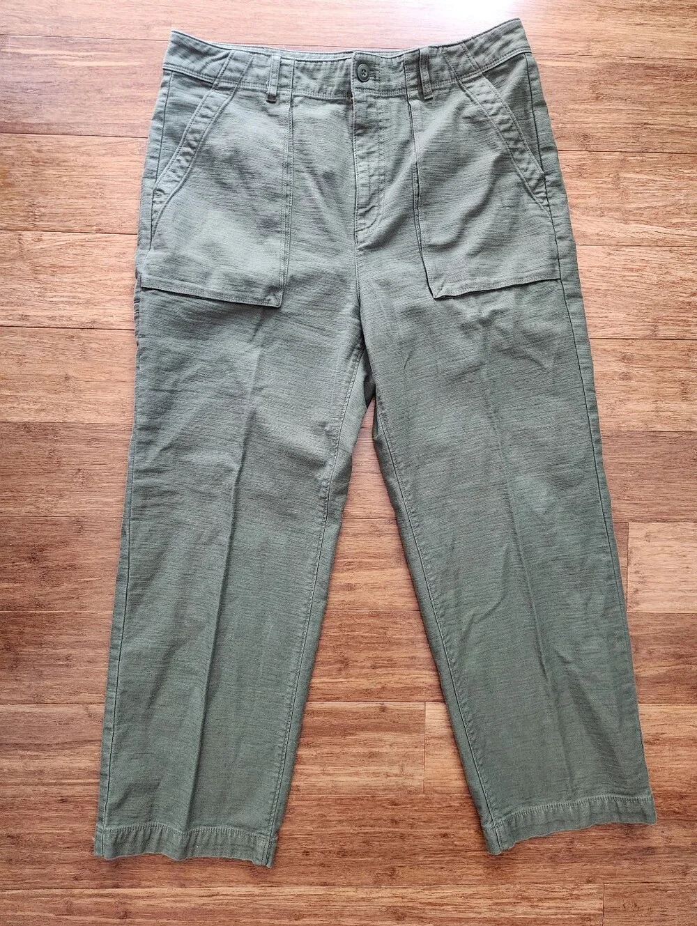 J. Crew Womens Olive Green Wide Leg Cargo Pants, Size 10